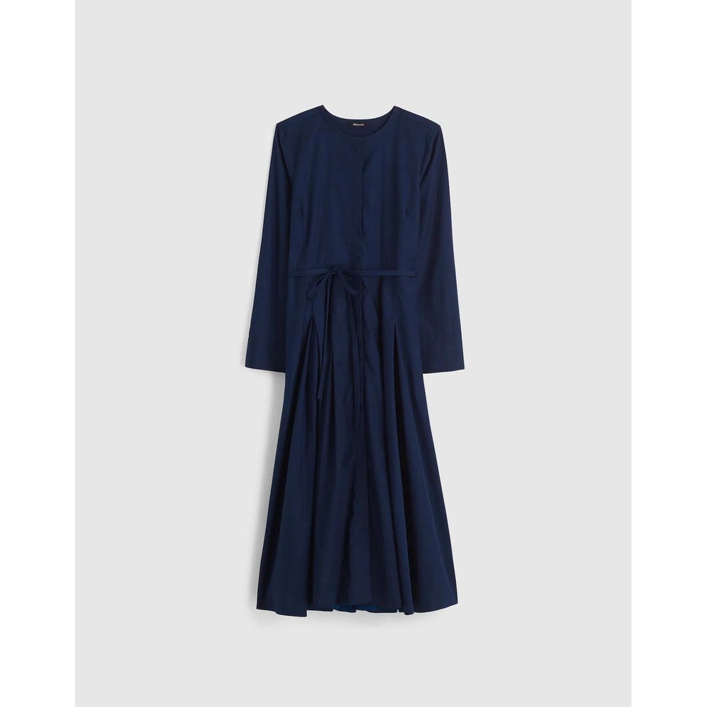 Madewell‎ Tie-Waist Midi Shirtdress Midnight Navy Blue Sz 16 Minimalist Preppy - Picture 9 of 9